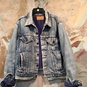 LEVIS Vtg Denim Trucker Jacket Striped Lining S/M
